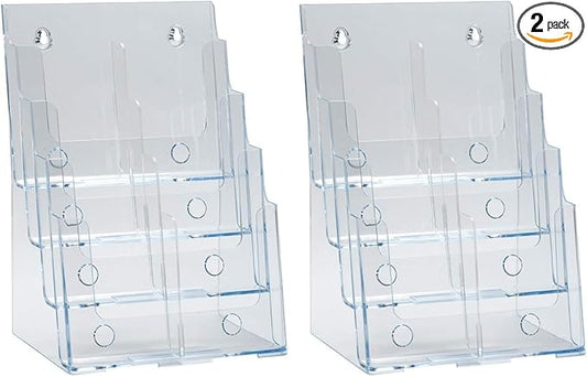 Azar Displays, 252377, Clear Four-Tier Eight-Pocket Trifold Brochure Holder, Document Holder Desk Organizer for Countertop or Wall Mount Menu Holder Display Stand for Flyers, Leaflets and Pamphlets