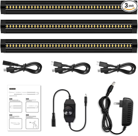 inShareplus LED Under Cabinet Lighting, 13 inch Dimmable, Warm White 3500K, CRI90+, 450Lumens, DC 12V Ultra Thin Under Counter Kitchen Lighting for Kitchen, Shelf, Cupboard, Black, 3 Pack