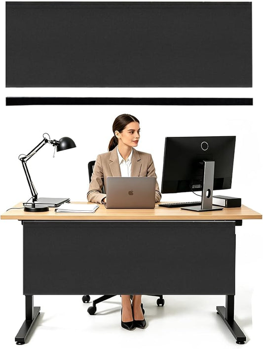 2Pcs 60 Inch Under Desk Privacy Panel, Self-Adhesive Desk Back Panel with Cable Management Pocket for Cord Organizer, Black Oxford Fabric Modesty Panels for Home Office Workstation
