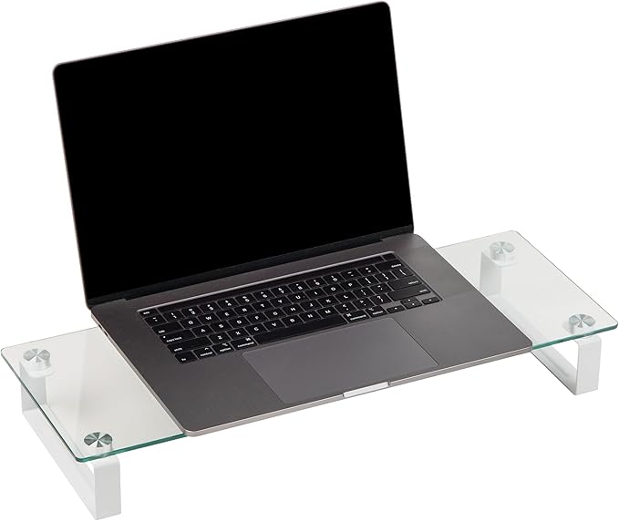 Mind Reader Monitor Stand, Contemporary, Desktop Organizer, Laptop Riser, Office, Glass, Clear