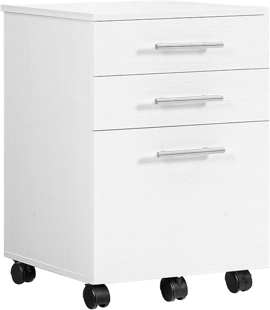 HOOBRO 3-Drawer File Cabinet, Wooden Under Desk Filing Cabinet, fits A4/Letter Size for Home Office, Small Rolling Storage Drawer Chest, Printer Stand with Drawers, White WW02WJ01G1