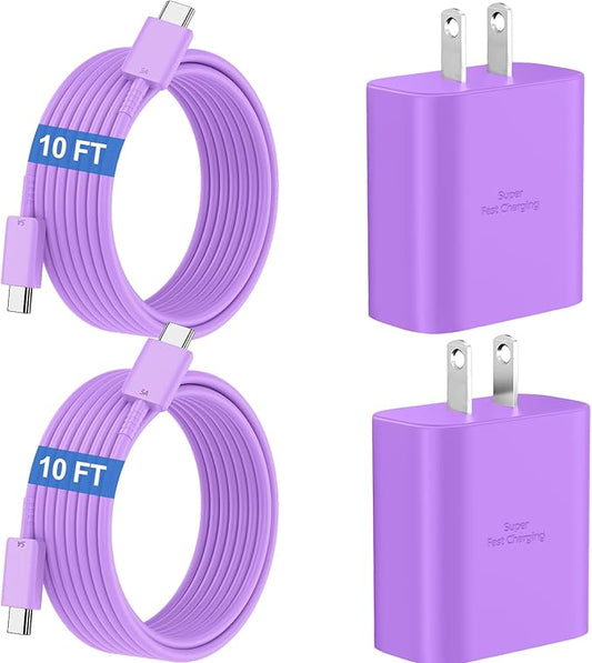 45W Super Fast Charger USB C Android Phone Type C Charger Fast Charging Block with 10FT Cord for Samsung Galaxy S26/S26 Ultra/S26+/S25 Ultra/S25/S24 Ultra/S24/S23 Ultra/S22/S21/S20/Note 10, Purple