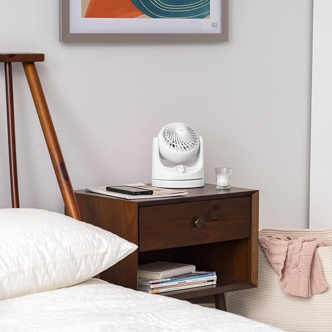 IRIS USA WOOZOO Desk Fan, Oscillating Air Circulator, 3 Speeds, 32ft Max Air Distance, 108ft² Coverage, 112° Adjustable Vertical Tilt, 27db Quiet Motor, Small Fan for Bedroom, Office, Dorm, White