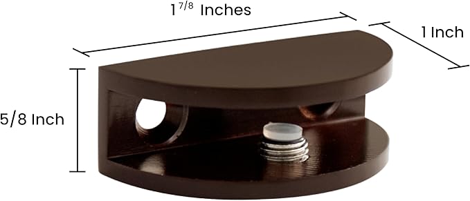 Dulles Glass Floating Shelf Brackets, Rounded Clamps Heavy Duty, Oil Rubbed Bronze, for Glass, Wood, Acrylic Wall Mounted Shelf Support. 1 Piece.