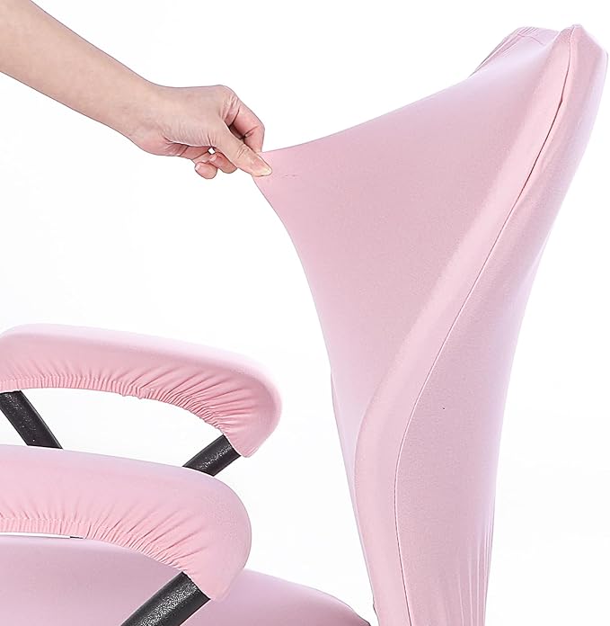 4 PCS Office Chair Covers Set Pink Computer Desk Chair Covers Universal Stretchable Protective Office Chairs Seat Cover with Armrest Cover Slipcovers Pads Cushion Backrest for Rotating (Medium Pink)
