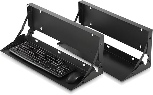 2 Pcs 24 Inch Keyboard Wall Mount Foldable Fits Standard Computer Keyboard Mouse Stand Tray Organizer for Small Offices Apartments, Easy Installation with 4 Screws (Black)