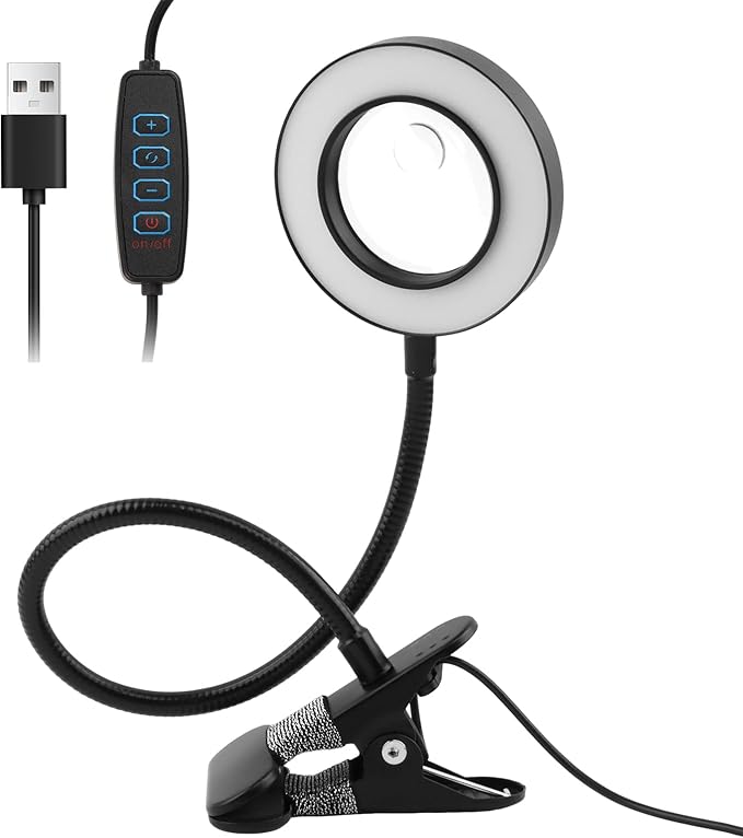 10X Magnifying Glass with Light, 2 in 1 Magnifying Desk Lamp Clip on Mganifier, 3 Color Modes & 10 Brightness Levels, USB Powered Magnifier Light for Bed Crafts DIY Repair(Size:120mm)
