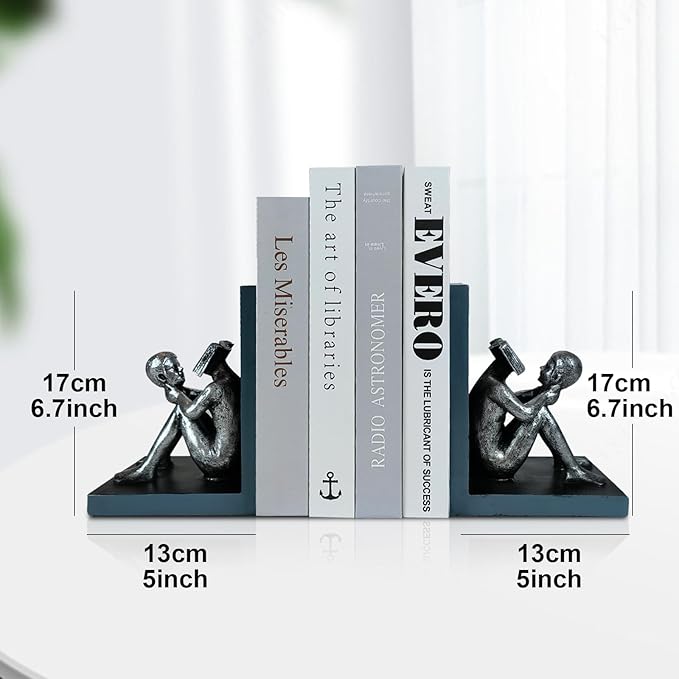 LIFFY Decorative Book Ends,7" Heavy Duty Non-Skid Bookends for Shelves,Unique Indoor Home Decor Book Holder Ornaments for Home,Office,Living Room,Bedroom