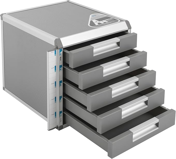 Desktop Drawer Organizer Lockable File Cabinet with Drawers Unit Office Desk Storage Organzier for Documents Papers Mail Notebooks Stationery (5-layer)