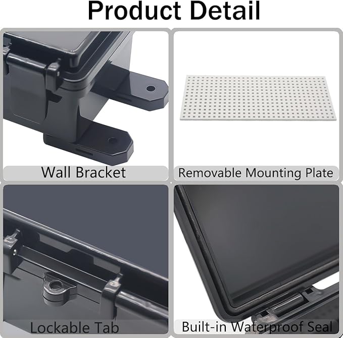 Junction Box, Hinged Black Clear Cover IP67 Waterproof ABS Project Box with Mounting Plate Electrical Box Enclosure with Wall Bracket 10.6 x 5.1 x 4.3inch(270x130x110mm)