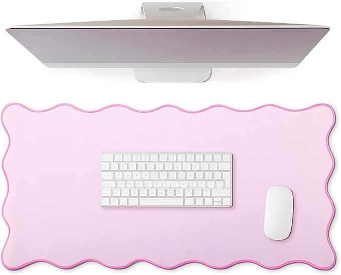 Hahafelt Scalloped Desk Mat Large Scalloped Piping Cute Desk Mat Aesthetic Preppy Table Pad Large Nonslip Pad with Edge Stitching Waterproof Gaming(Pink,23.6 x 13.8 Inches)