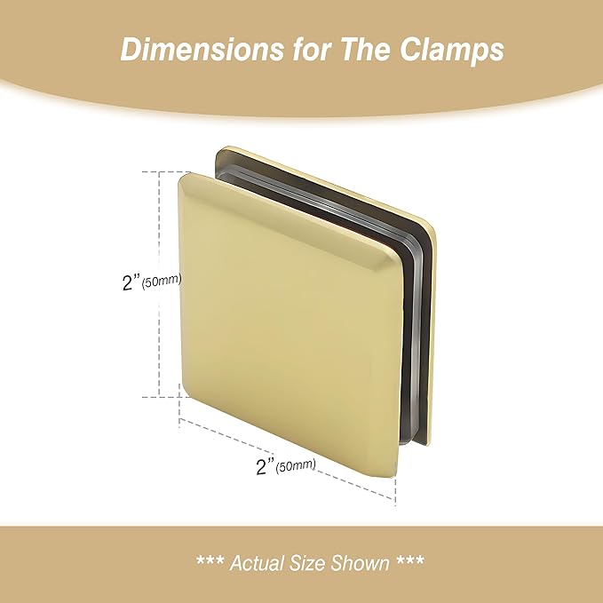 Glass Clamp for Frameless Shower Door, Solid Brass Materials, for 5/16" to 1/2" (8-12mm) Glass, Wall or Floor Mount Fixed Clips Hardware Kit, Gold Finish