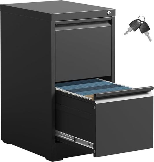 IKIMI 2 Drawer File Cabinet with Lock,Metal Filing Cabinets for Home Office,Steel Vertical File Cabinet,Heavy Duty Metal Storage Cabinet for A4/Letter/Legal Size Files,Assembly Required