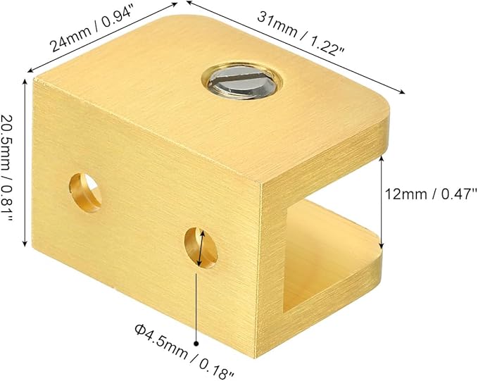 Uxcell Brass Glass Shelf Clamp, 10Pcs for 10-12mm Thick Glass, Adjustable Bracket Support Holder, Gold