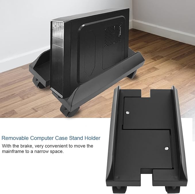 Computer Case Holder, Removable Computer Tower Stand with 4 Caster Wheels, Mainframe Storage Rack for Home, Office Use(Black)