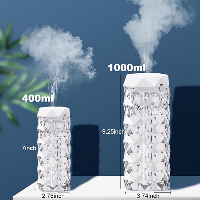USB Desktop Crystal Humidifier 400ml with 7 Colors LED Night Light, No Noise Suitable for Home, Office, Desk, Bedroom and Babies Room and No Battery (400ml)