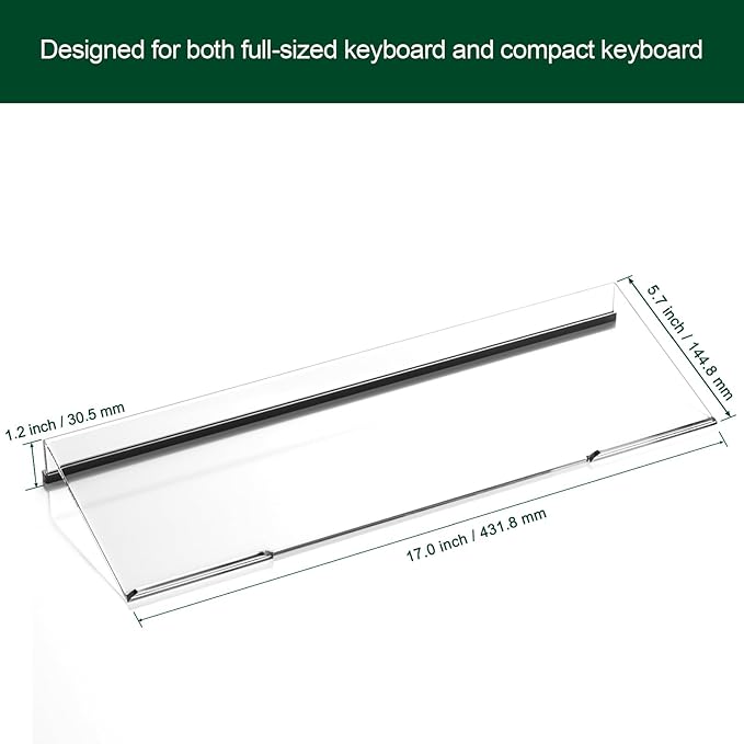 Computer Keyboard Stand Holder - Ergonomic Acrylic Keyboard Stand for Desktop Comfortable Keyboard Tray Riser with Silicone Anti-Slip Strip for Home School Office Desk Accessory, Clear