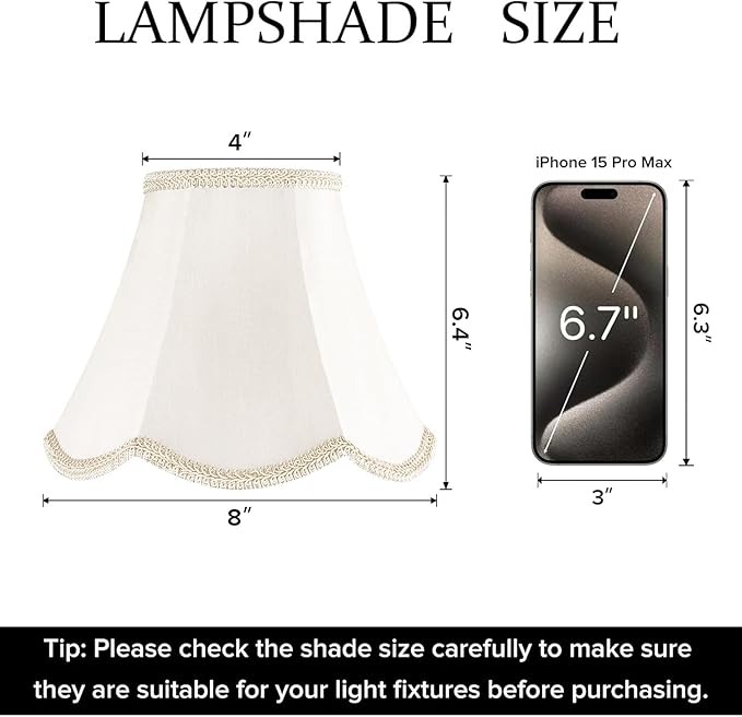 GOSO 4"×8" × 6.4" Spider Small Scalloped Lamp Shades Cream Modern, Replacement Lampshades for Table Lamps/Wall Lamp & Chandelier, Natural Faux Silk Shade for Bedroom/Dining Room (2 Pack)