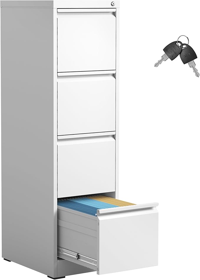 IKIMI 4 Drawer File Cabinet,Metal Filing Cabinets for Home Office,Vertical File Cabinet with Lock,Heavy Duty Metal Storage Cabinet for A4/Letter/Legal Size Files,Assembly Required