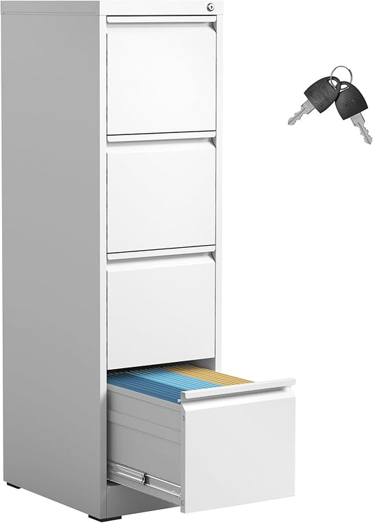 IKIMI 4 Drawer File Cabinet,Metal Filing Cabinets for Home Office,Vertical File Cabinet with Lock,Heavy Duty Metal Storage Cabinet for A4/Letter/Legal Size Files,Assembly Required