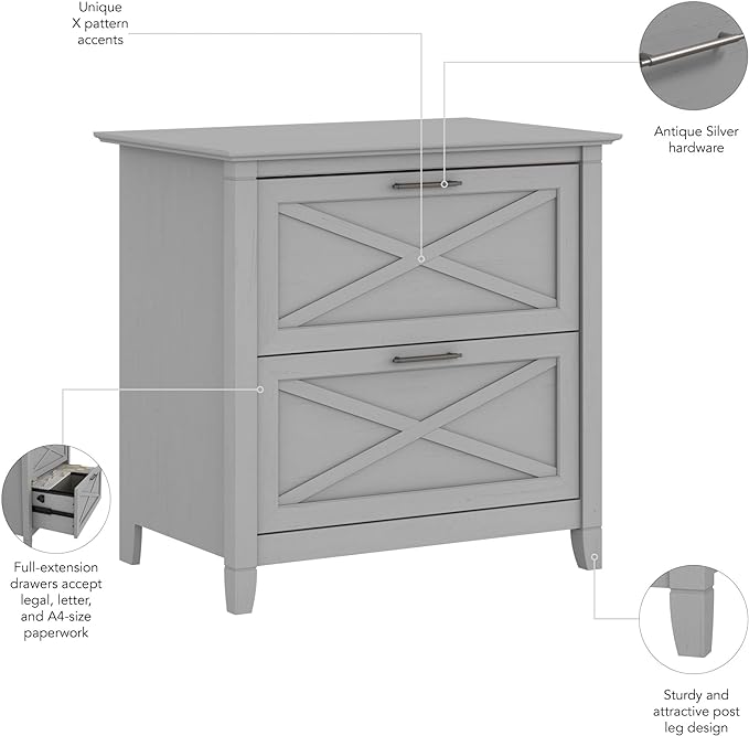 Bush Home Key West 2 Drawer Lateral File Cabinet in Cape Cod Gray, Document Storage for Home Office, Accent Chest with Drawers