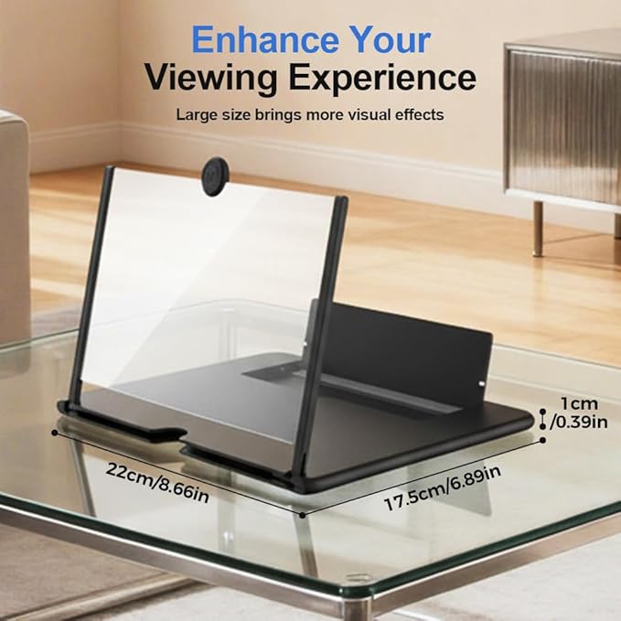 Mobile Phone Magnifier Screen, 3D HD Magnifying Projector Screen Enlarger for Movies Videos and Gaming, Foldable Phone Stand with Screen Amplifier, Compatible with All Smartphones (White, 10inch)