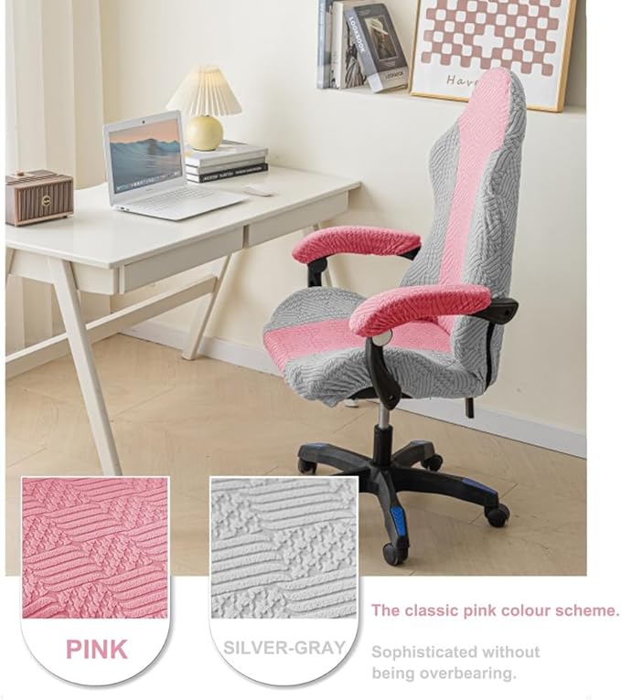 Gaming Chair Cover - Stretchable Machine Washable Fabric Computer Chair Seat Slipcovers Fits Most Office/PC Chairs & Racing Style Seats (NO Chair),Pink b