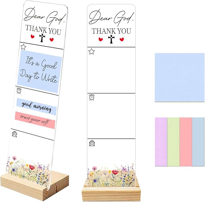 Sticky Notes Monitor Memo Board with Removable Wooden Base Dear God Thank You Portable Acrylic Message Board Sign Sticky Note Holder Bonus 200 Sheets 2 Sizes Sticky Notes Office Desk Accessories