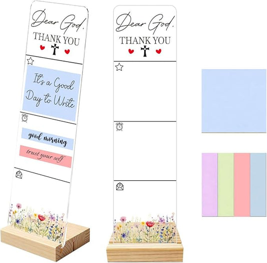 Sticky Notes Monitor Memo Board with Removable Wooden Base Dear God Thank You Portable Acrylic Message Board Sign Sticky Note Holder Bonus 200 Sheets 2 Sizes Sticky Notes Office Desk Accessories