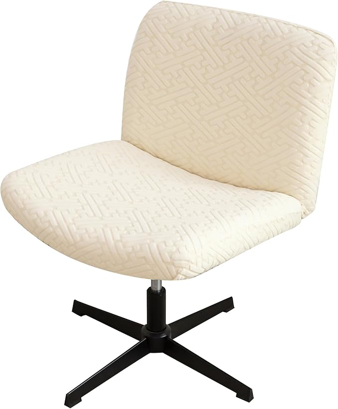 Criss Cross Chair Cover Armless Beige Jacquard Accent Chair Slipcover Stretch Mid-Back Wide Seat Accent Chair Covers Washable