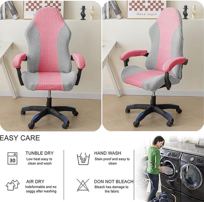Gaming Chair Cover - Stretchable Machine Washable Fabric Computer Chair Seat Slipcovers Fits Most Office/PC Chairs & Racing Style Seats (NO Chair),Pink b