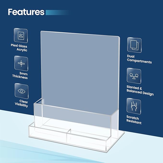 2 Pack Acrylic Flyer Holder 8.5 x 11 Clear Brochure Display Stand with Acrylic and Business Card Holder, Plastic Flyer Display Stand for Magazine, Pamphlet, Booklets, Menu, Journals