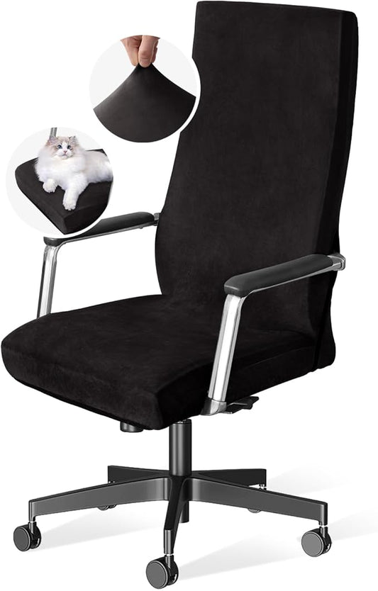 H.VERSAILTEX Velvet Home Office Chair Covers Stretchable Computer Desk Chair Covers Mid - High Back Universal Executive Boss Gaming Seat Cover Removable Machine Washable, Black