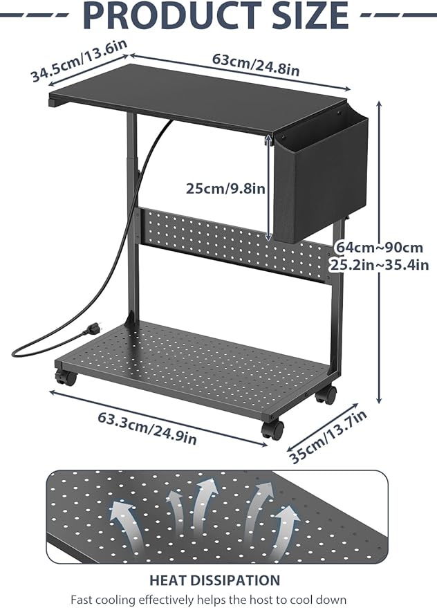 Adjustable Computer Tower Stand with Charge Station,Heavy-Duty Rolling PC Stand, CPU Tower Cart with Wheels for ATX Gaming Computer,Under Desk Holder,Black