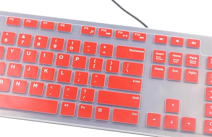 Keyboard Skin Compatible for Dell KM636 KB216 Keyboard, Dell Optiplex 5250 3050 3240 5460 7450 7050, Dell Inspiron AIO 3475 3670 3477, Dell Inspiron 27 7000 7700 7790 All-in-One Keyboard - Red