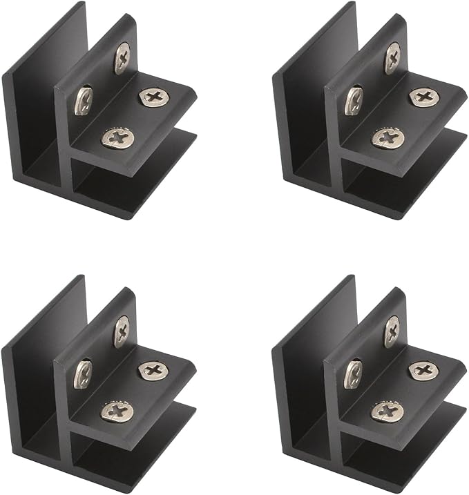 INCREWAY Glass Clamp, 4Pcs Adjustable 90 Degrees Clips, Aluminum Alloy Shelf Support Bracket, Holder Connector for 10-12mm Thick Glass, Black