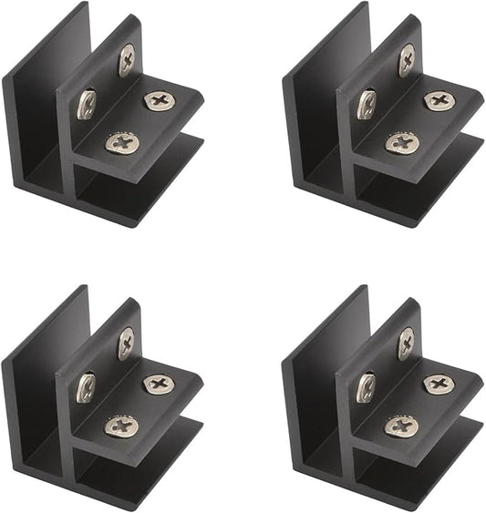 INCREWAY Glass Clamp, 4Pcs Adjustable 90 Degrees Clips, Aluminum Alloy Shelf Support Bracket, Holder Connector for 10-12mm Thick Glass, Black