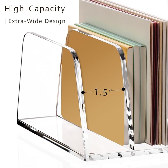 YUXUN Acrylic Mail Organizer for Desk, 2 Compartment Letter & Document Holder with Non-Slip Base, Small File Holders for Bills, Envelopes, Letters,Mails, Papers, Clear Office Supplies for School Home