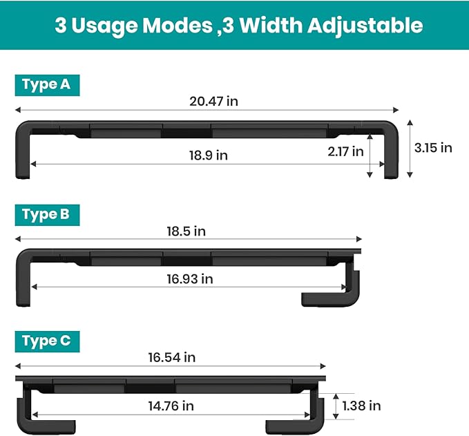 Monitor Stand Riser, Klearlook Foldable Computer Monitor Riser, Height Adjustable Computer Stand, Desk Shelf Riser with Storage Drawer & Tablet Phone Stand for Computer, Desktop, Laptop (Black 2 Pack)