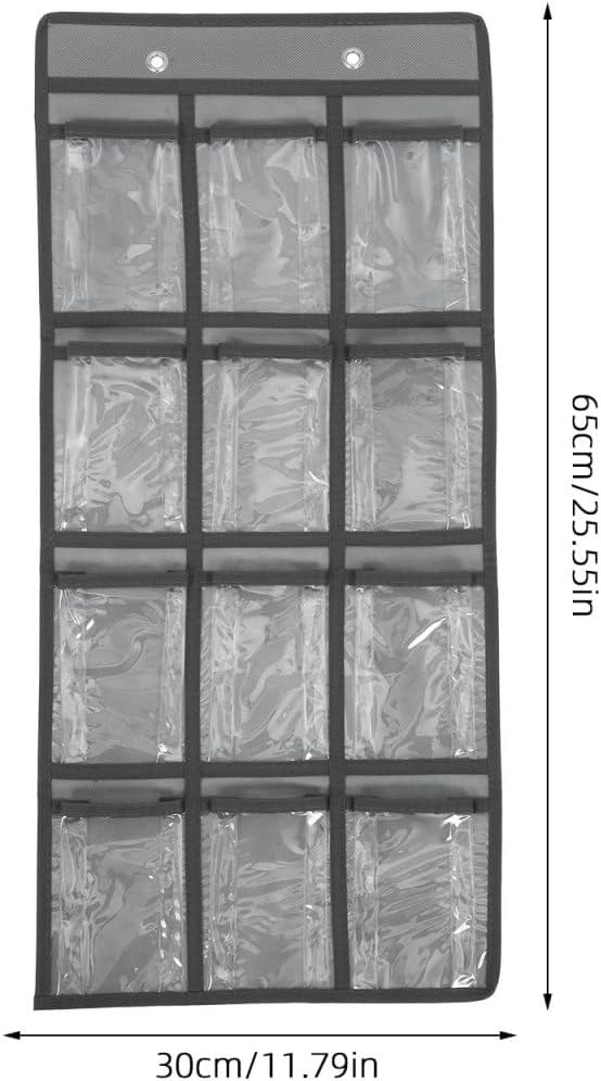 DOITOOL 12 Clear Pockets Classroom Pocket Chart for Cell Phones, Cell Phones Calculator Holder for Classroom Storage, Wall Door Hanging Organizer, Grey