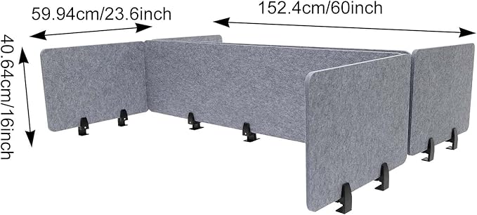 Stand Up Desk Privacy Panel, Clamp On Desk Divider, Acoustic Desk Privacy Panel - 2 x Long Panel - 59 x16In + 4 x Short Panel - 23.6x16In Library & Office Furniture Partition