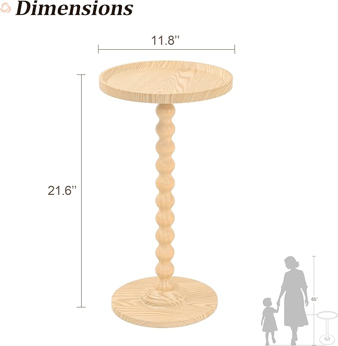 AWASEN Small Round Side Table, Round Drink Table for Small Spaces, Wood Accent End Table Living Room, Nightstand for Bedroom, Corners, Office, Natural