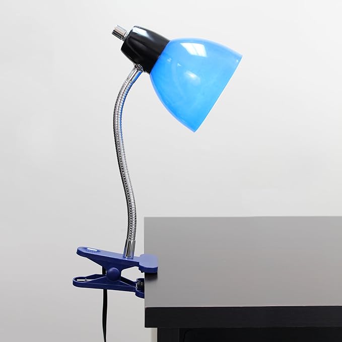 Simple Designs LD2014-BLU-LB 15.25" Adjustable Clip Lamp Light with LED Bulb, Blue