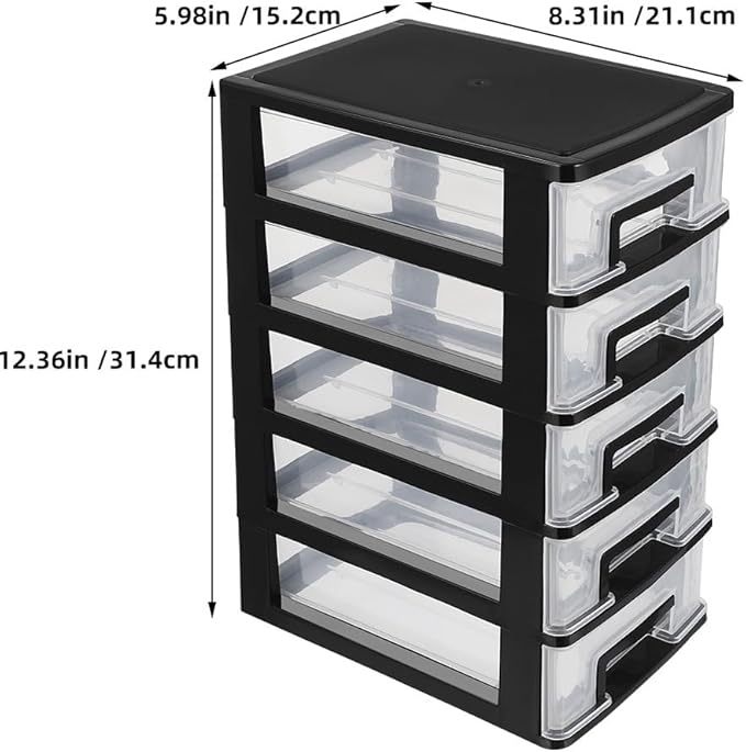 Cabilock 5 Tier Plastic Storage Drawers Multifunctional Drawer Type Storage Cabinet Portable Organizer for Office Home Desktop Sundries Holder Clear Design