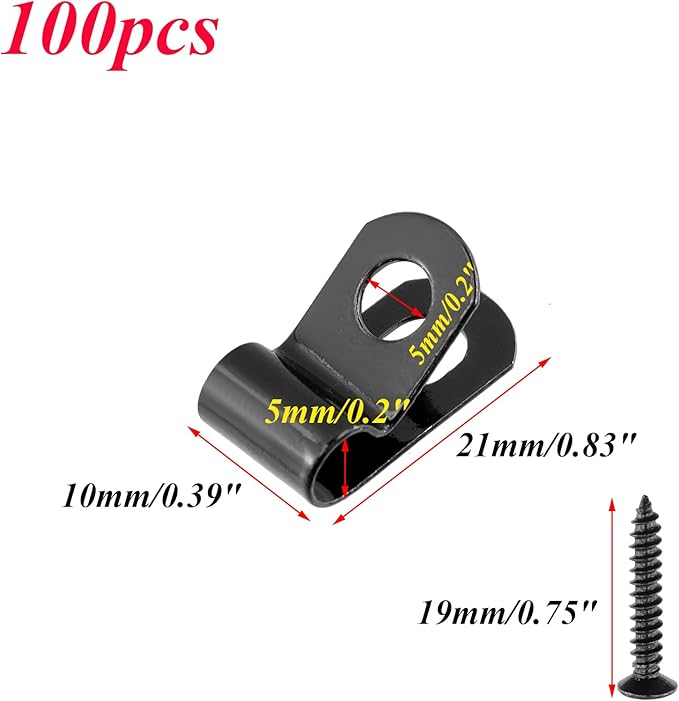 Antrader Fence Wire Clamps, 100Pcs R-Type Agricultural Fencing Mounting Clips, 5mm/0.2" Cable Management Cord Organizer with Screws to Vinyl, Wood or Metal Fence