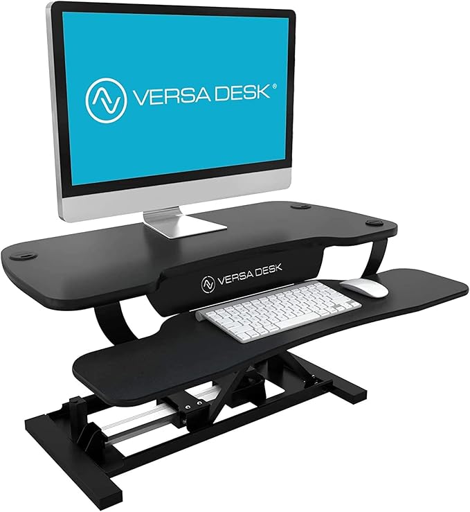 VERSADESK® PowerPro™ 48” x 24” Extra Wide Electric Sit-to-Stand Desk Converter w/ Keyboard Tray for Home or Office | USB Charging Port | Supports Multiple Monitors | Lifts 80 lbs. - Black