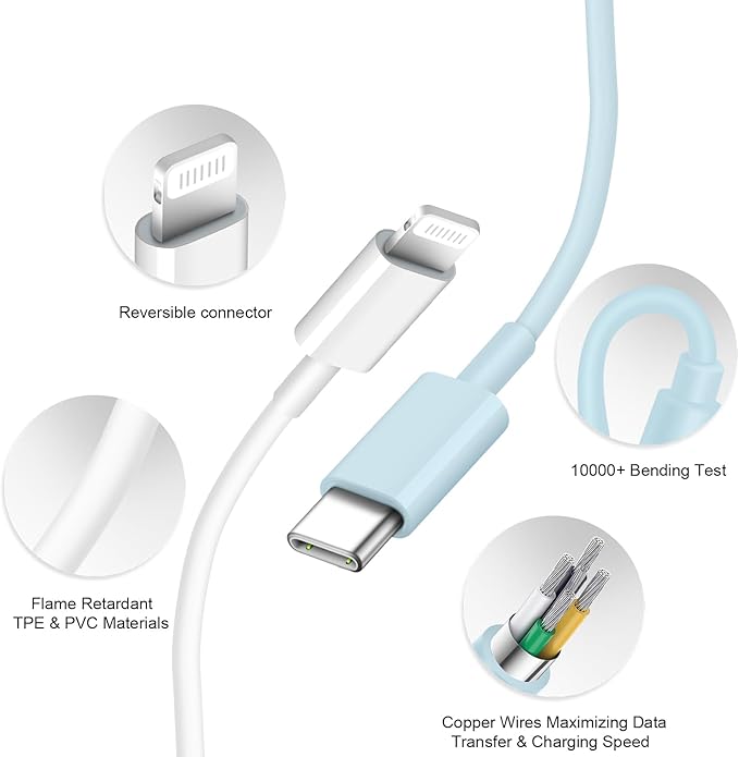 iPhone 14 13 12 11 Charger Fast Charging iPhone Fast Charger 3-Pack 20W iPad Chargers 6FT C Chargers Fast Charging Cord Whit iPhone 14/14 Max/13 Pro/13/12 Mini/12 Pro Max/11 Max/Xs and iPad (Blue)