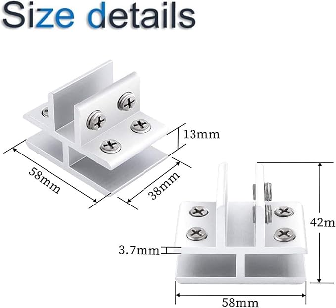 INCREWAY Glass Clamp, 2 Pieces Adjustable T-Shape Clips 90 Degrees Aluminum Alloy Shelf Support Bracket, 3 Sides Holder for 10-12mm Thick Glass in Kitchen Balcony Guardrail