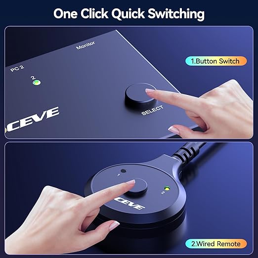 4K@144Hz KVM Switch 2 Monitors 2 Computers 8K@60Hz, MLEEDA HDMI and Displayport Dual Monitor KVM Switch with 4 USB 3.0 Port for Keyboard Mouse Printer, with Wired Remote, Power Adapter and USB Cables