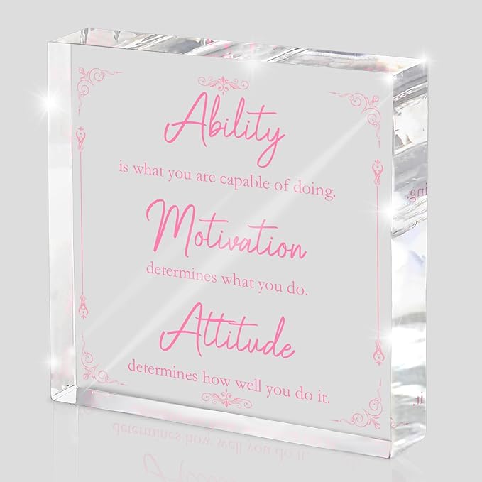 Pink Motivational Acrylic Desktop Sign, 4x4 Inch, Motivational Desktop Decor for Office and Home, Decor with Positive Messages, Unique Gift for Women, Girls or Coworkers